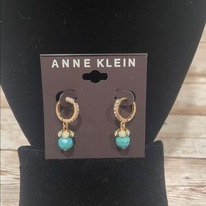 Anne Klein Gold Hoop Earrings with Blue Charm